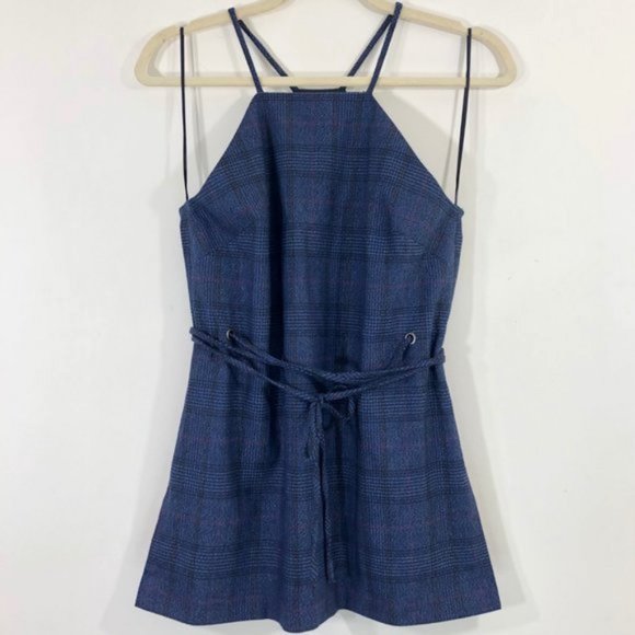 New Banana Republic Plaid Sleeveless Tie Waist Apron Top Navy Blue Size XS - Picture 6 of 16